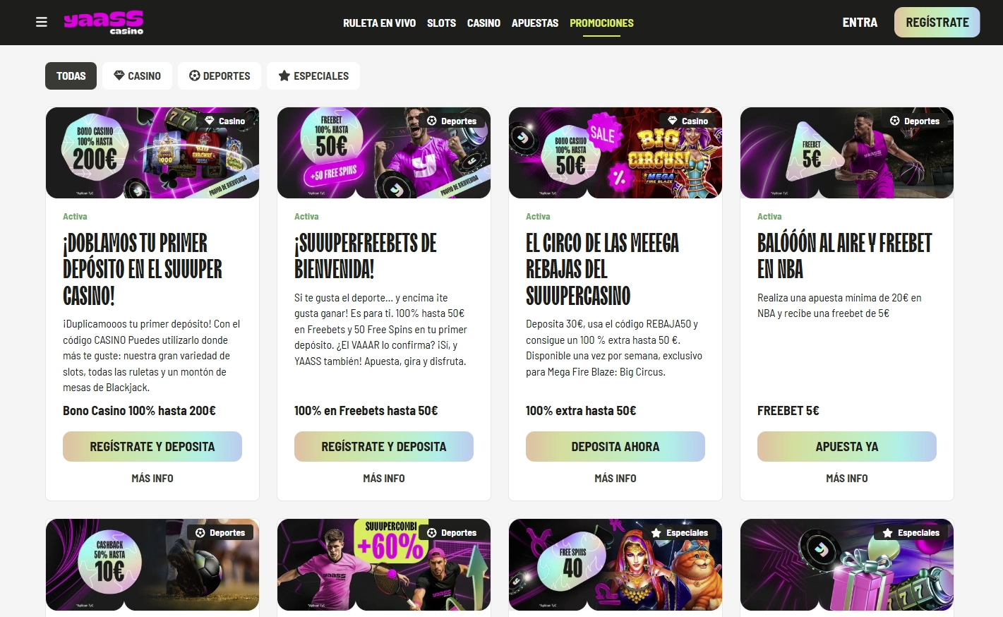 Bonos y Promociones de Yaass Casino